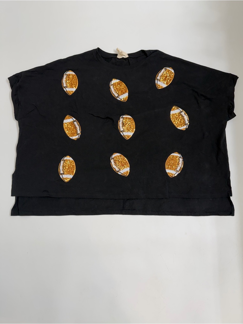 Fantastic Fawn Black Sequin Football Oversized Tee Top Medium